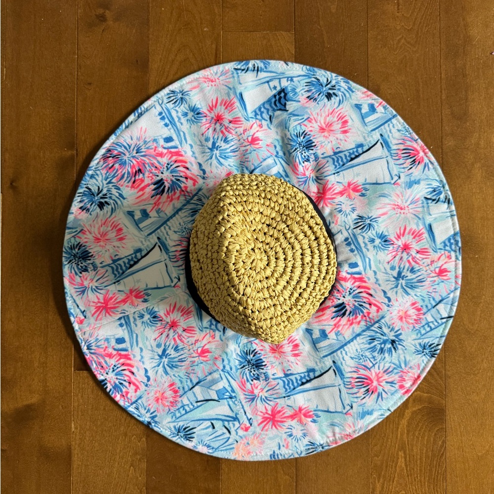 Lilly Pulitzer Straw Crown Wide Brim Sun Hat in Blue, Pink, Natural